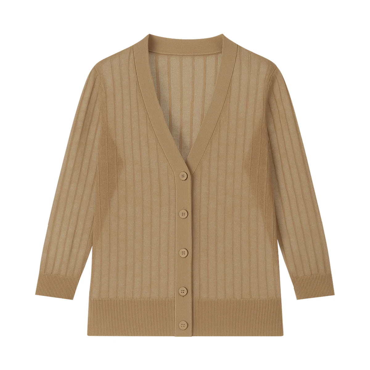Womens Lightweight Ribbed Knit Button-Down V-Neck Cardigan - Image 15