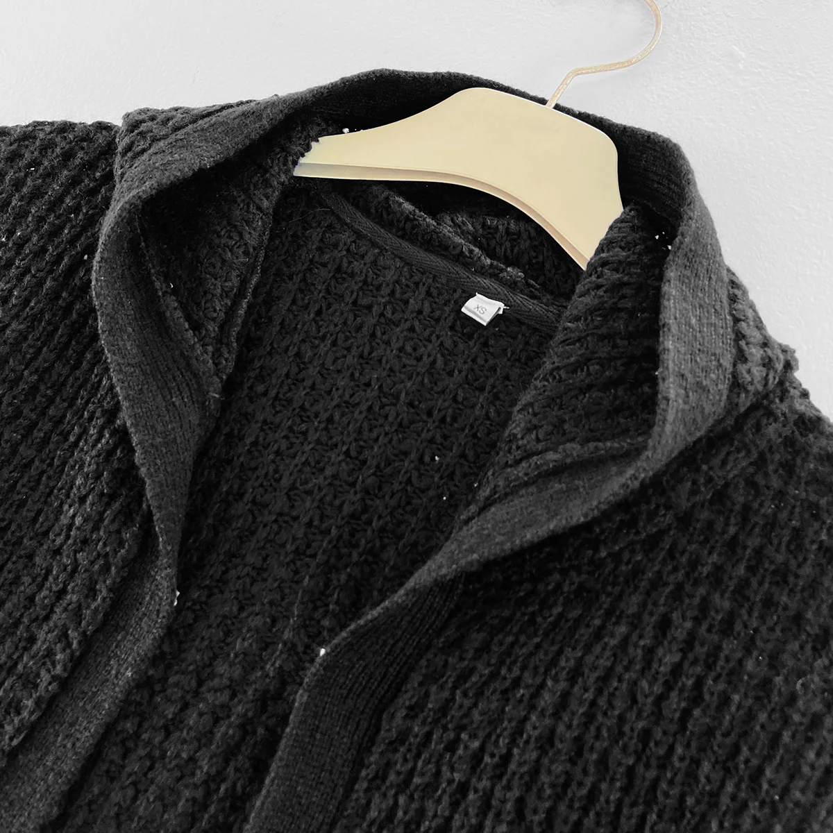 Womens Waffle Knitted Hooded Open-Front Cardigan with Pockets - Image 4