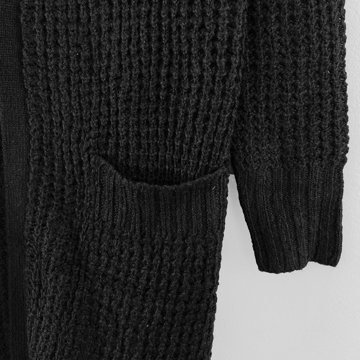 Womens Waffle Knitted Hooded Open-Front Cardigan with Pockets - Image 6