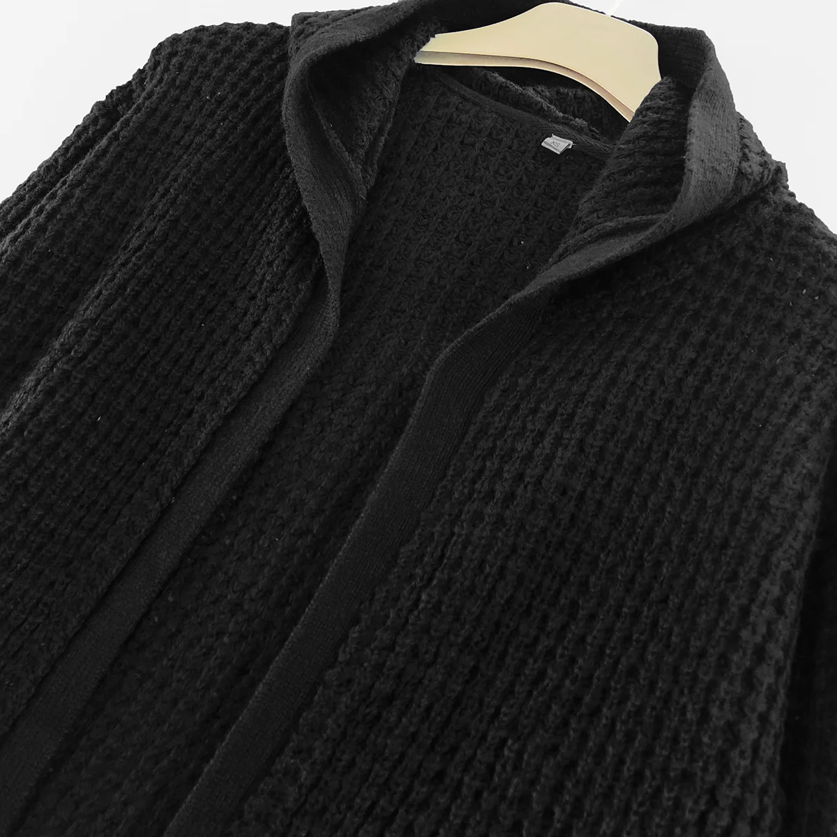 Womens Waffle Knitted Hooded Open-Front Cardigan with Pockets - Image 7