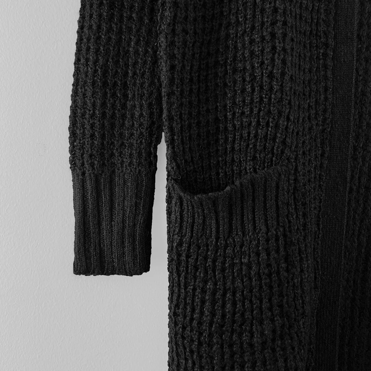 Womens Waffle Knitted Hooded Open-Front Cardigan with Pockets - Image 8