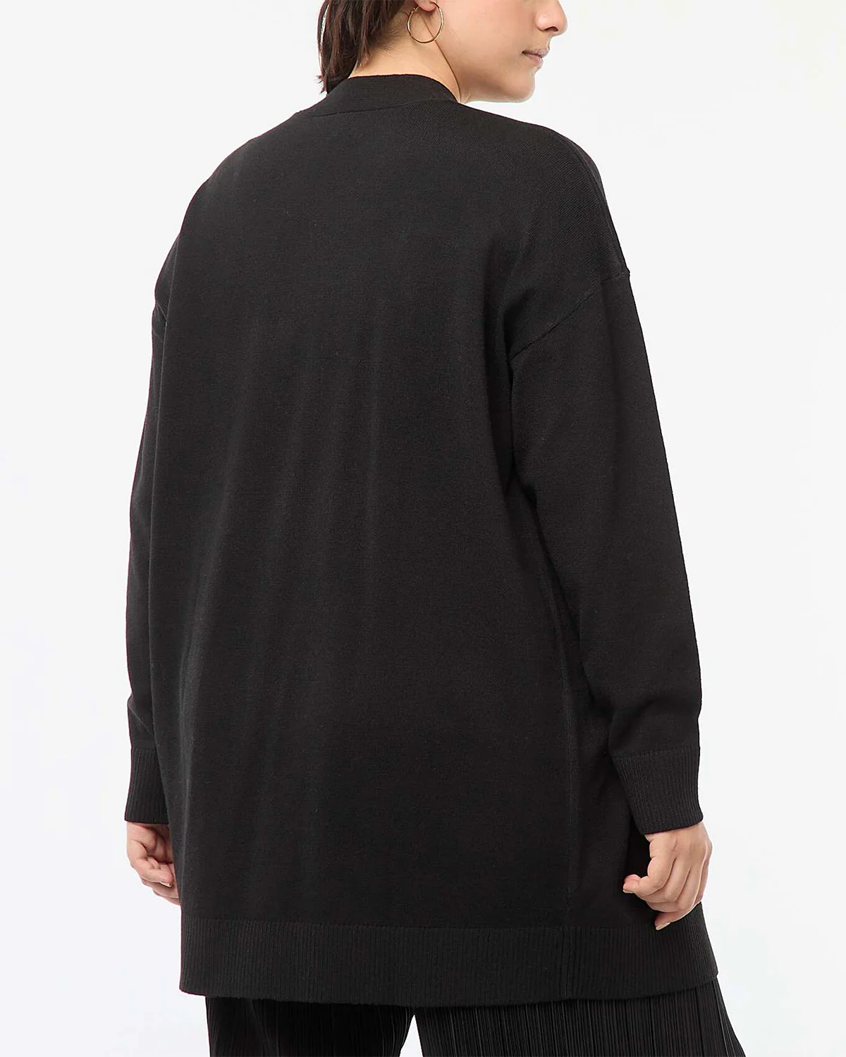 Womens Long Open Front Knit Ribbed Trim Cardigan - Image 3