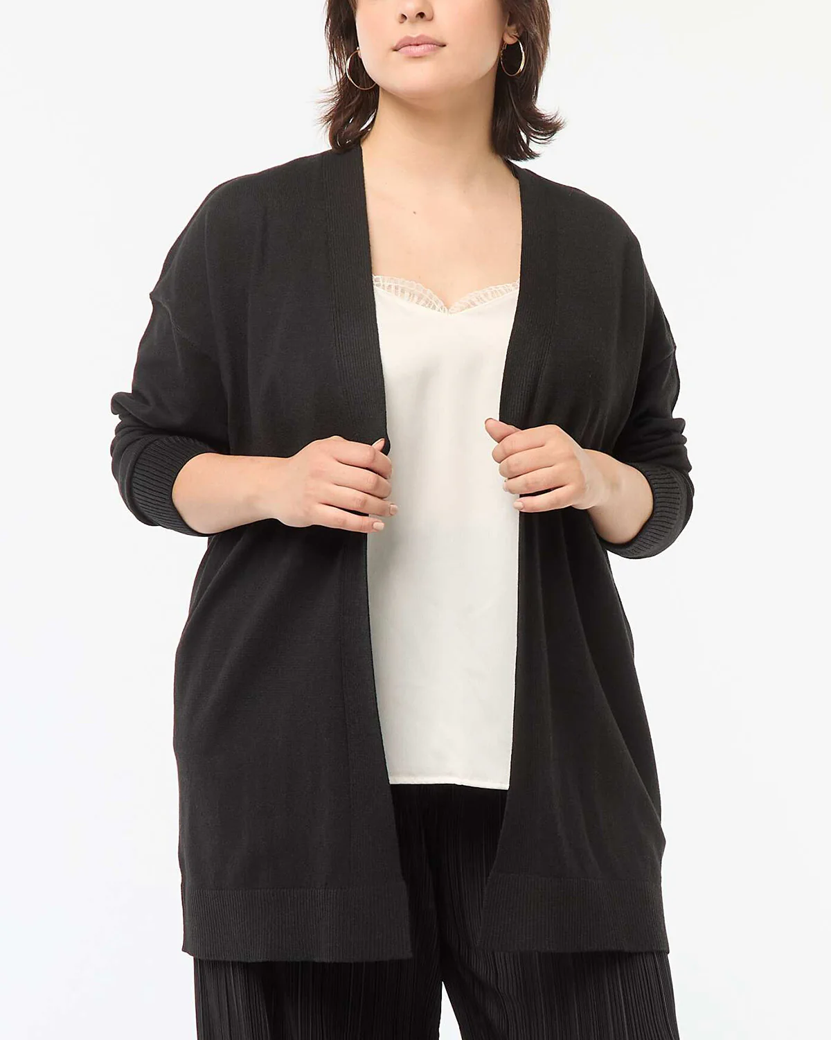 Womens Long Open Front Knit Ribbed Trim Cardigan - Image 5