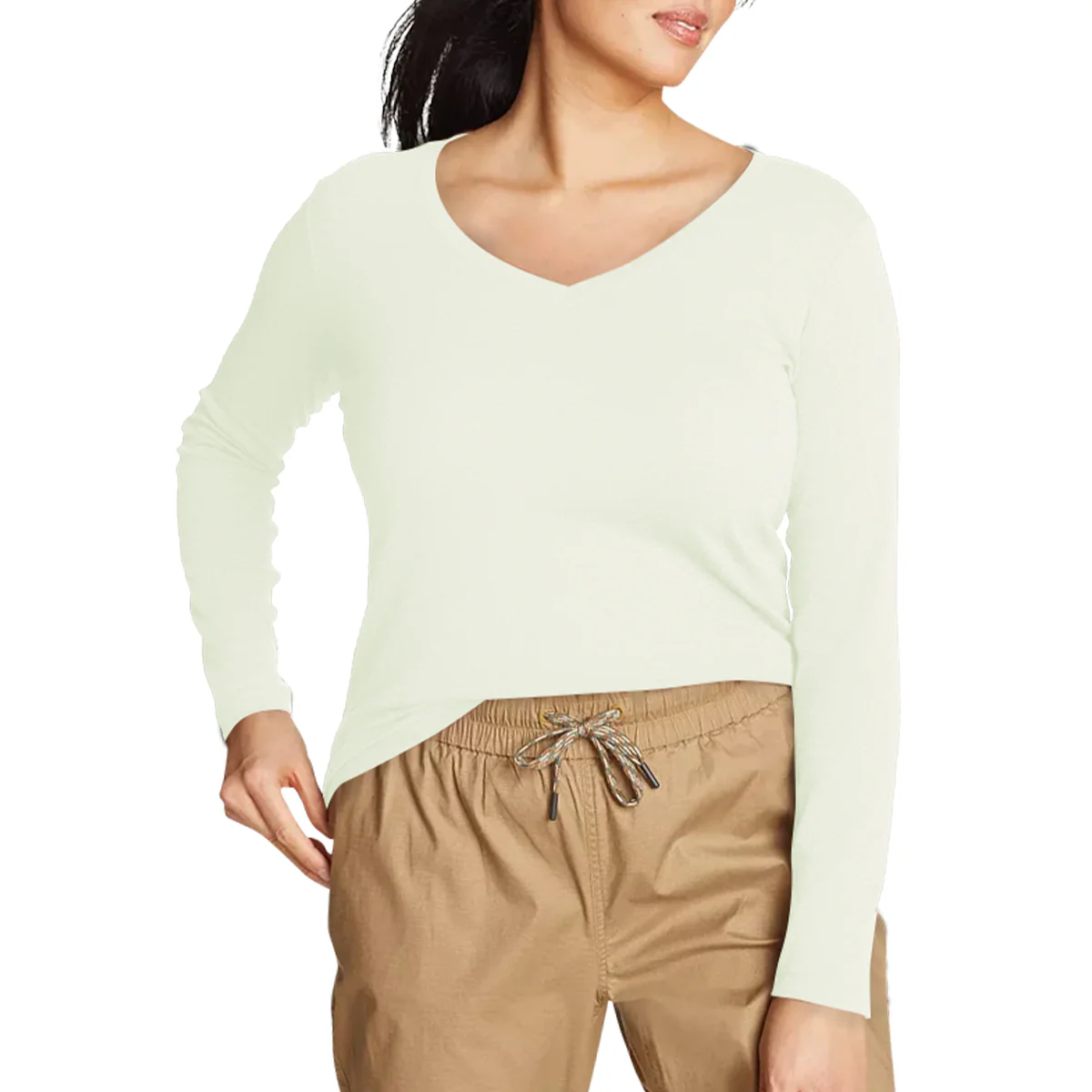 Womens Long Sleeve Pullover V-Neck T-Shirt - Image 3