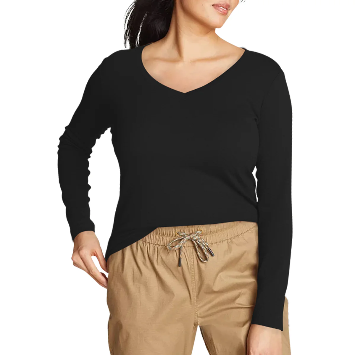 Womens Long Sleeve Pullover V-Neck T-Shirt - Image 4