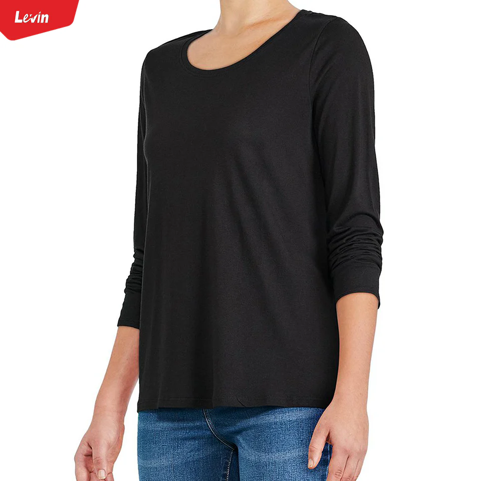 Womens Long Sleeve Round Neck Cotton Blend T-shirt - Image 3