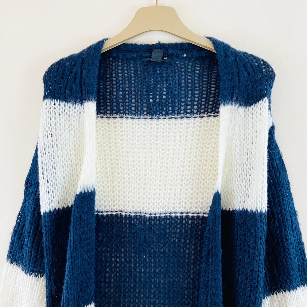 Womens Long Waffle Knit Open Cardigan - Image 14