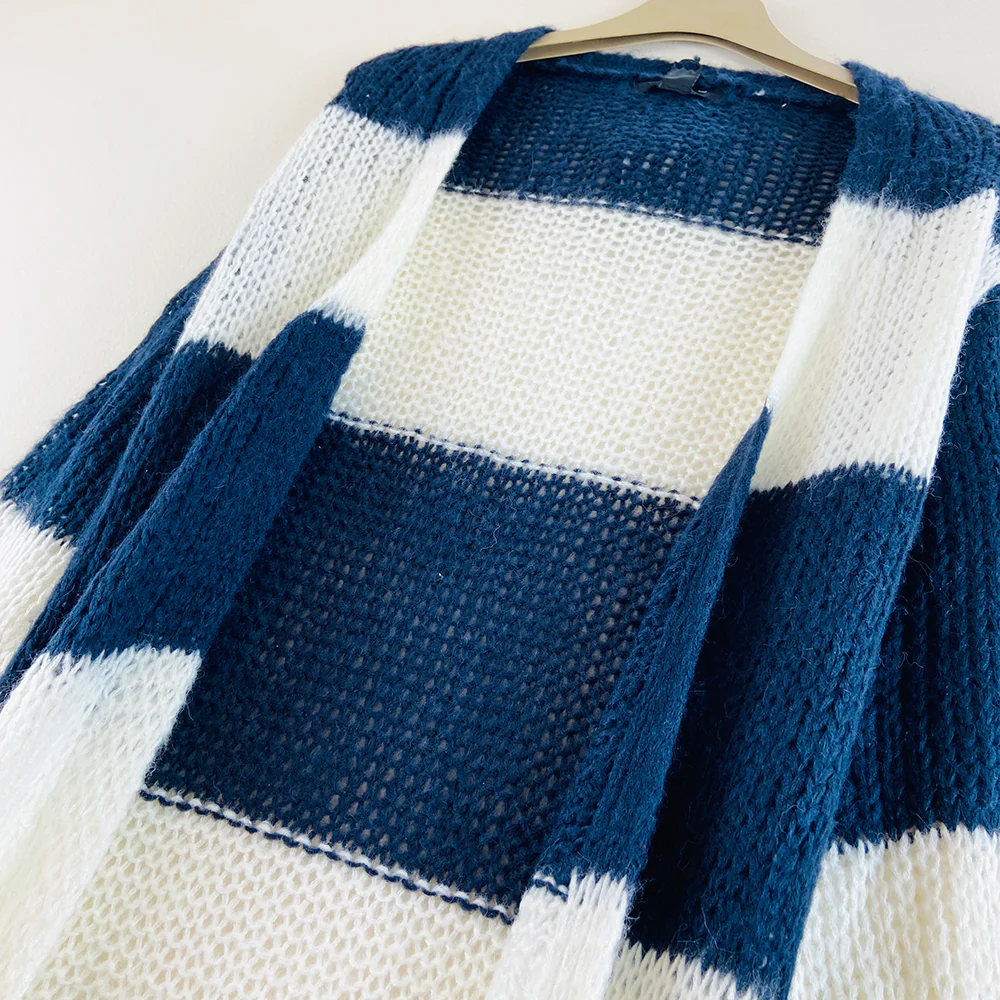 Womens Long Waffle Knit Open Cardigan - Image 2