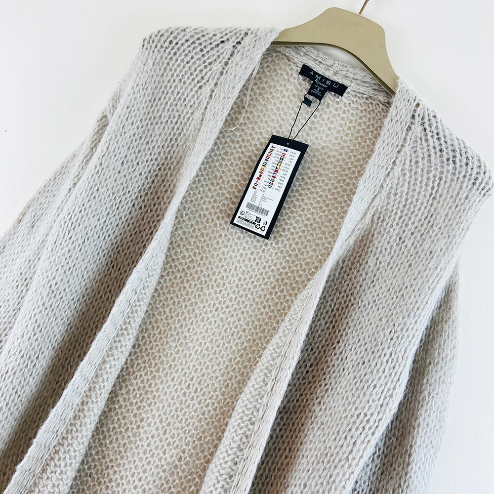 Womens Long Waffle Knit Open Cardigan - Image 3