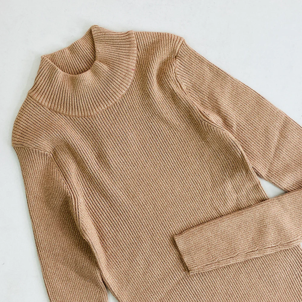 Womens Mock Neck Ribbed Glitter Sweater Top - Image 10