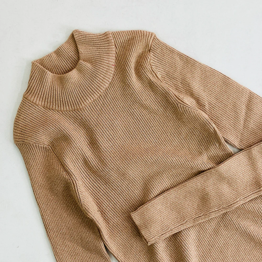 Womens Mock Neck Ribbed Glitter Sweater Top - Image 3