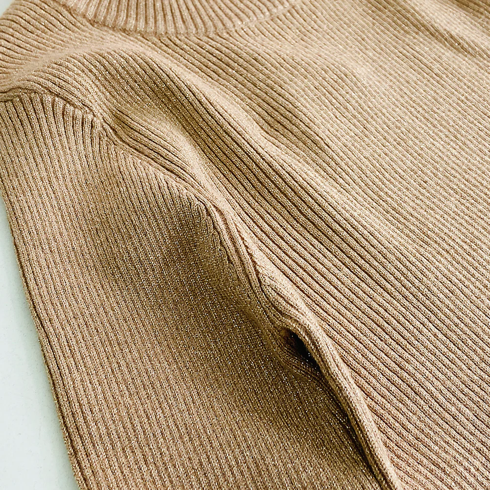 Womens Mock Neck Ribbed Glitter Sweater Top - Image 4