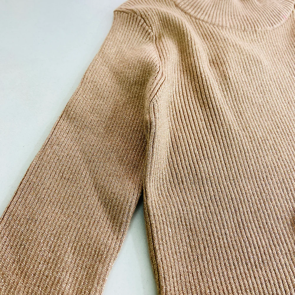 Womens Mock Neck Ribbed Glitter Sweater Top - Image 6