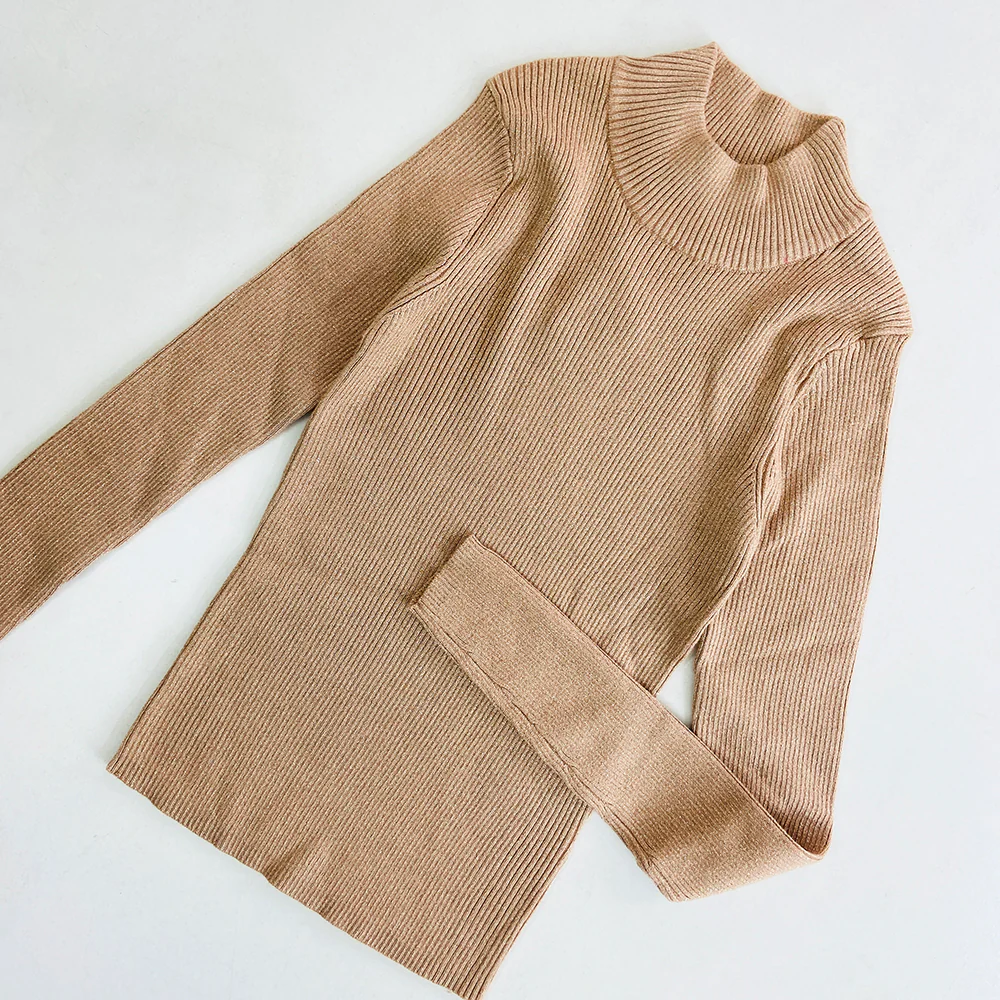 Womens Mock Neck Ribbed Glitter Sweater Top - Image 8