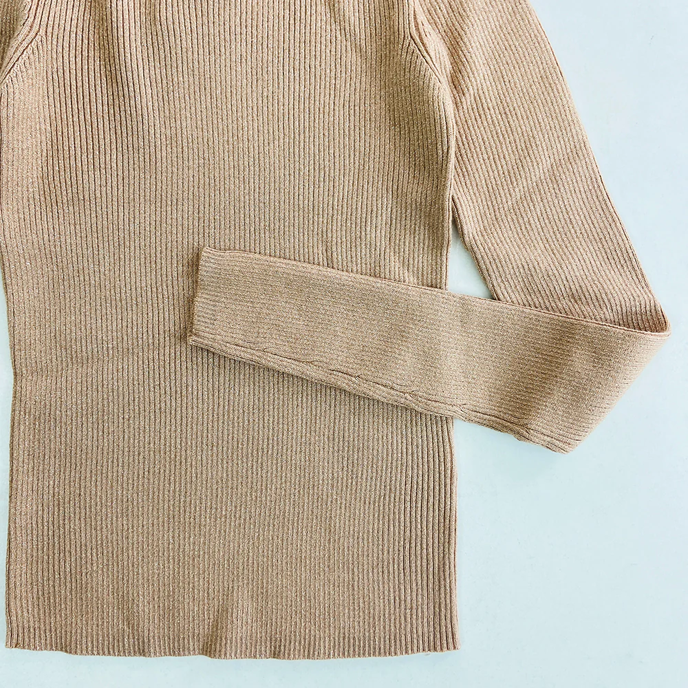Womens Mock Neck Ribbed Glitter Sweater Top - Image 9