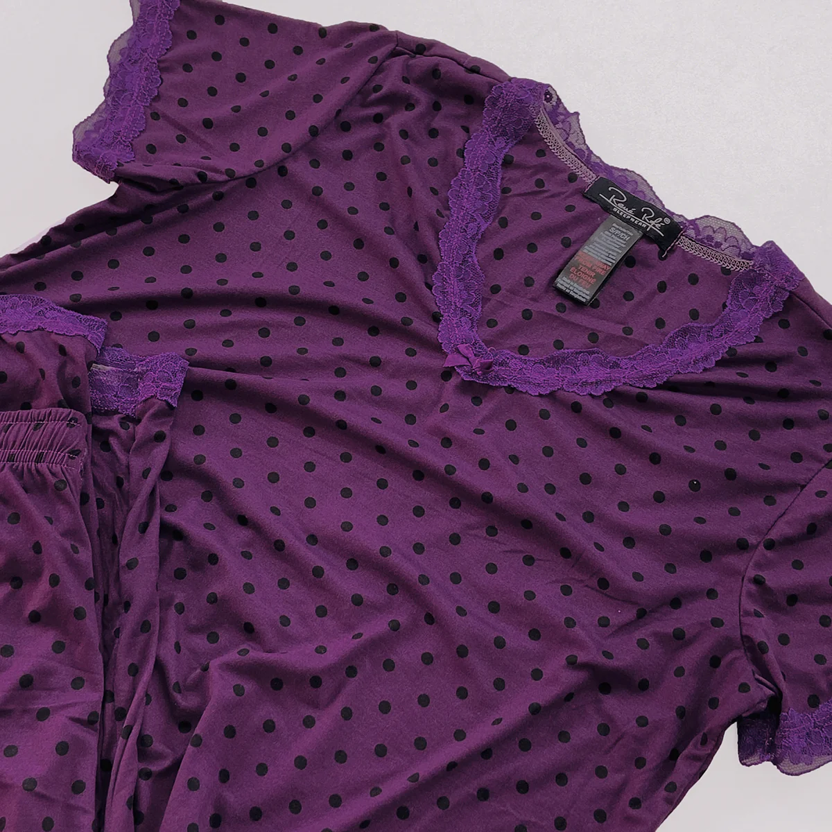 Womens Polka Dot Soft Stretch Lace Trim Sleepwear 3/4 Pajama Set - Image 13