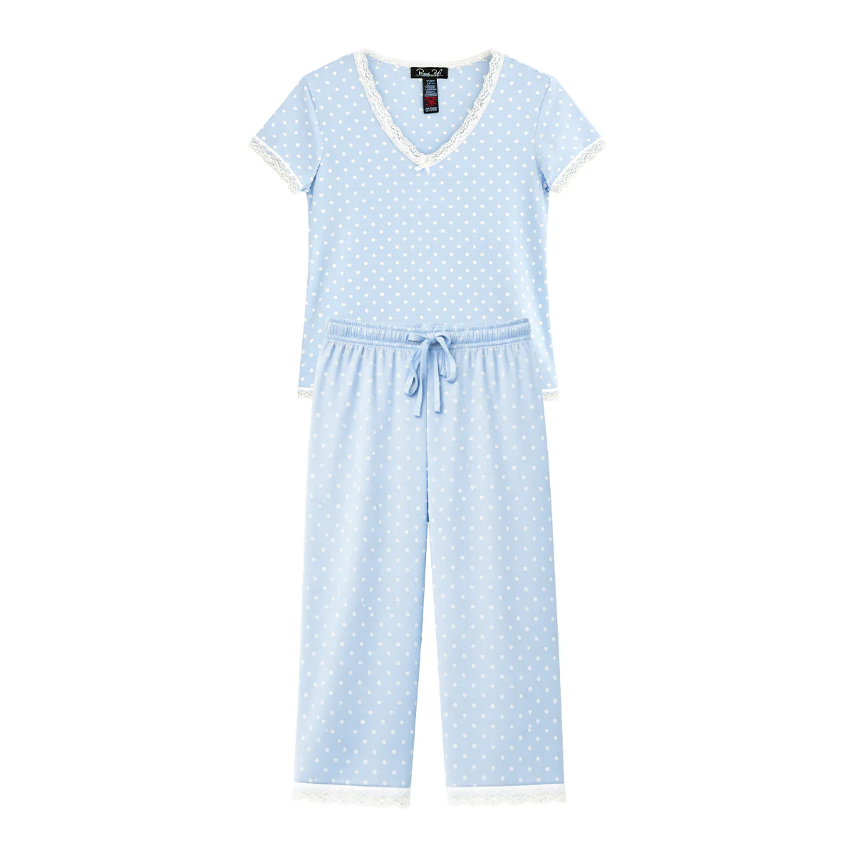 Womens Polka Dot Soft Stretch Lace Trim Sleepwear 3/4 Pajama Set - Image 15