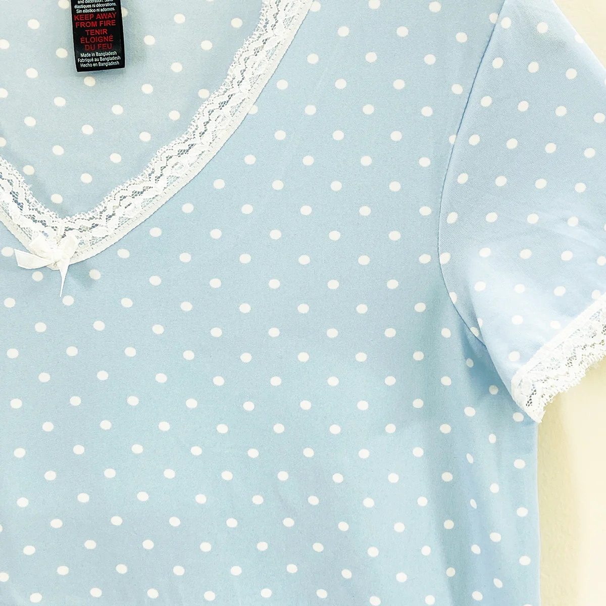 Womens Polka Dot Soft Stretch Lace Trim Sleepwear 3/4 Pajama Set - Image 3