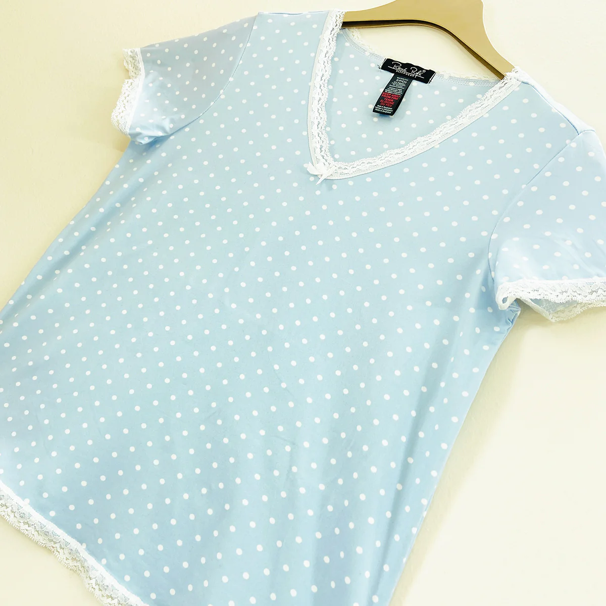 Womens Polka Dot Soft Stretch Lace Trim Sleepwear 3/4 Pajama Set - Image 7