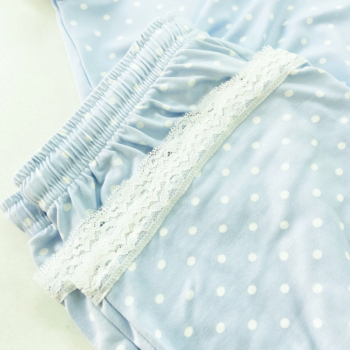 Womens Polka Dot Soft Stretch Lace Trim Sleepwear 3/4 Pajama Set - Image 8