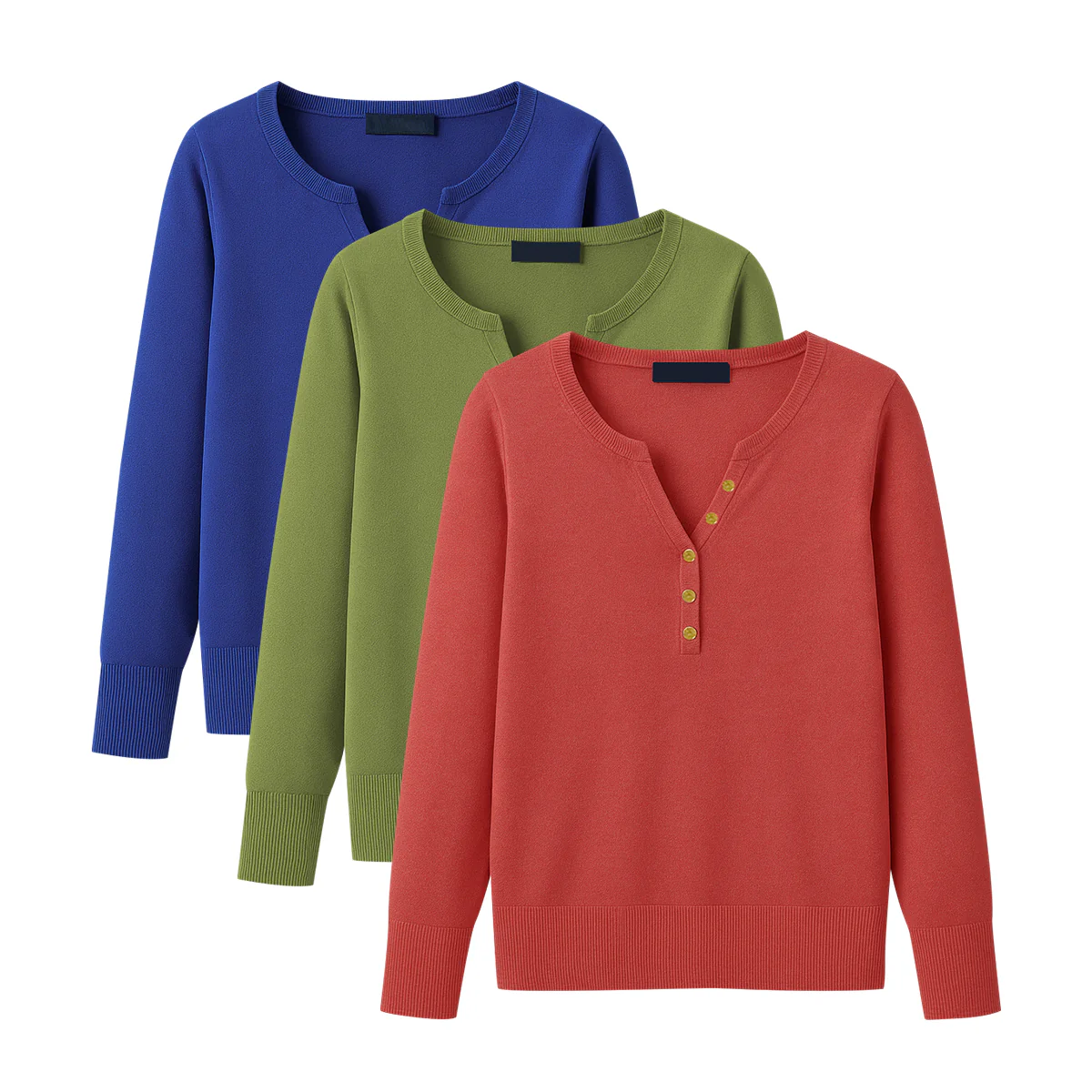 Womens Premium Long Sleeve Soft Knit Henley Sweater
