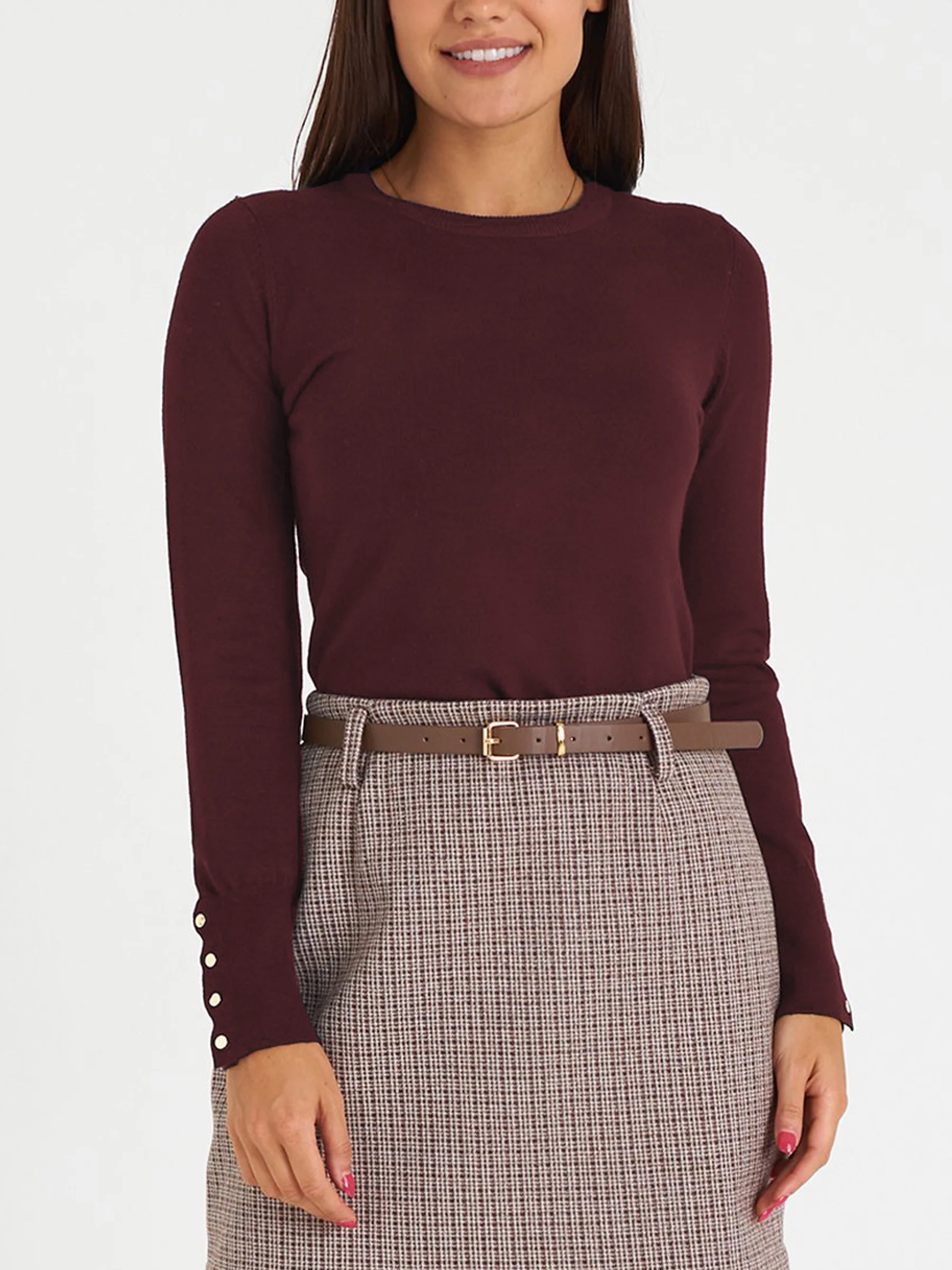 Womens Regular Fit Plain Knit Long Sleeve Sweater - Image 3