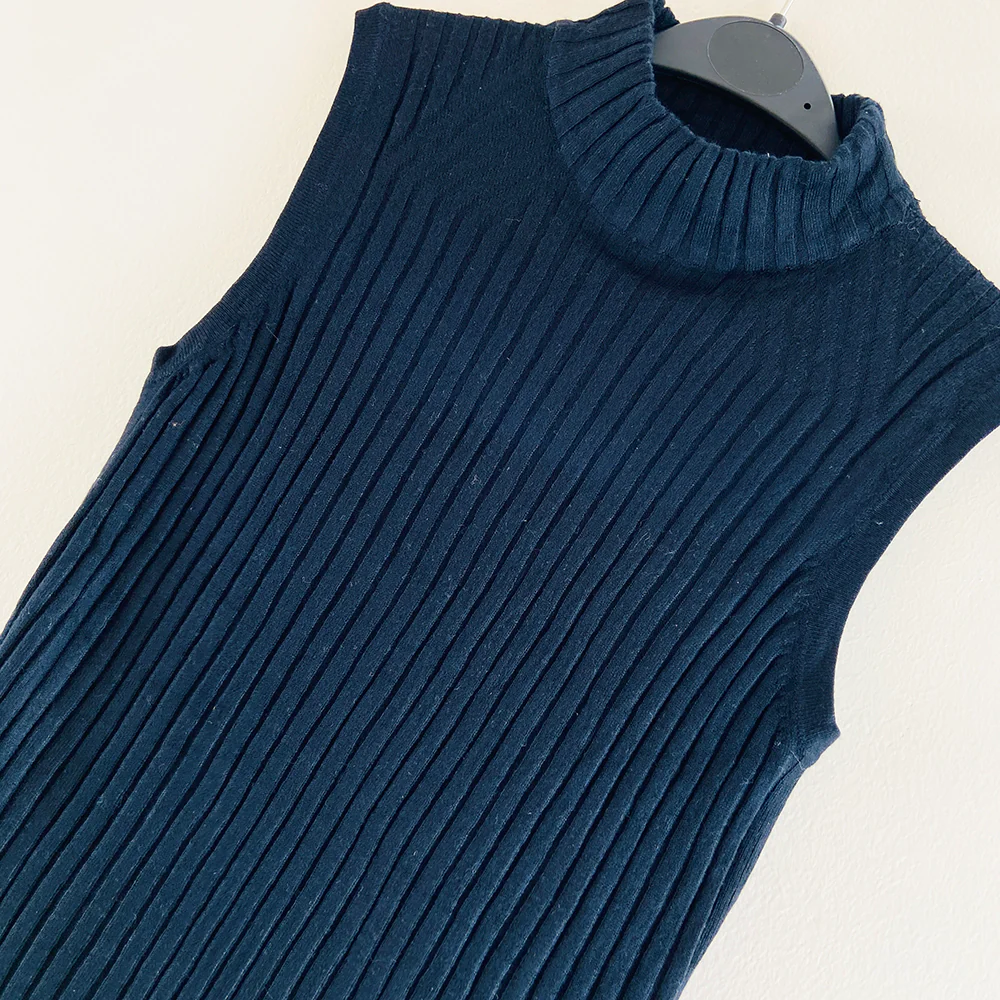 Womens Ribbed Funnel Neck Sleeveless Jumper - Image 5