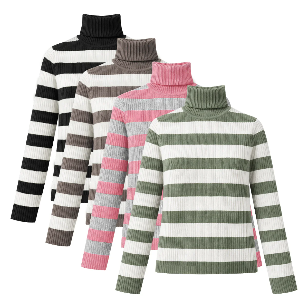 Womens Ribbed Striped Soft Knit Turtleneck Sweater