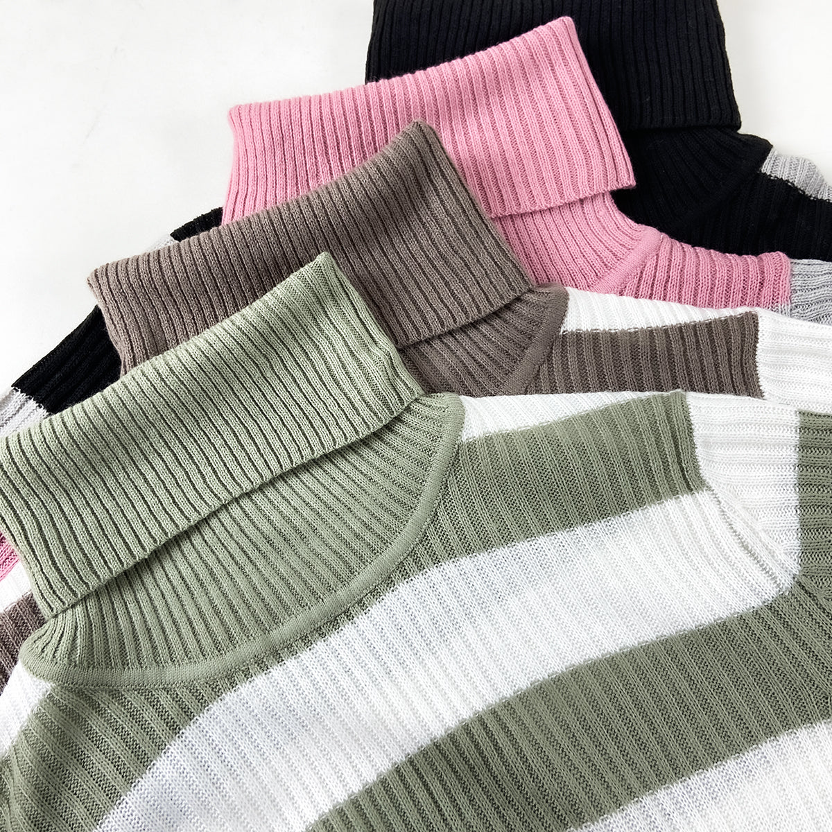 Womens Ribbed Striped Soft Knit Turtleneck Sweater - Image 2