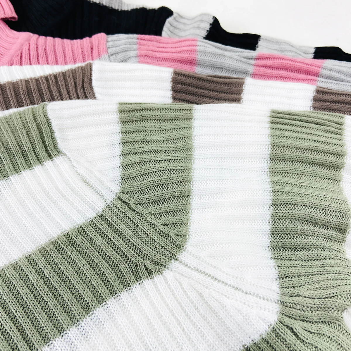 Womens Ribbed Striped Soft Knit Turtleneck Sweater - Image 3