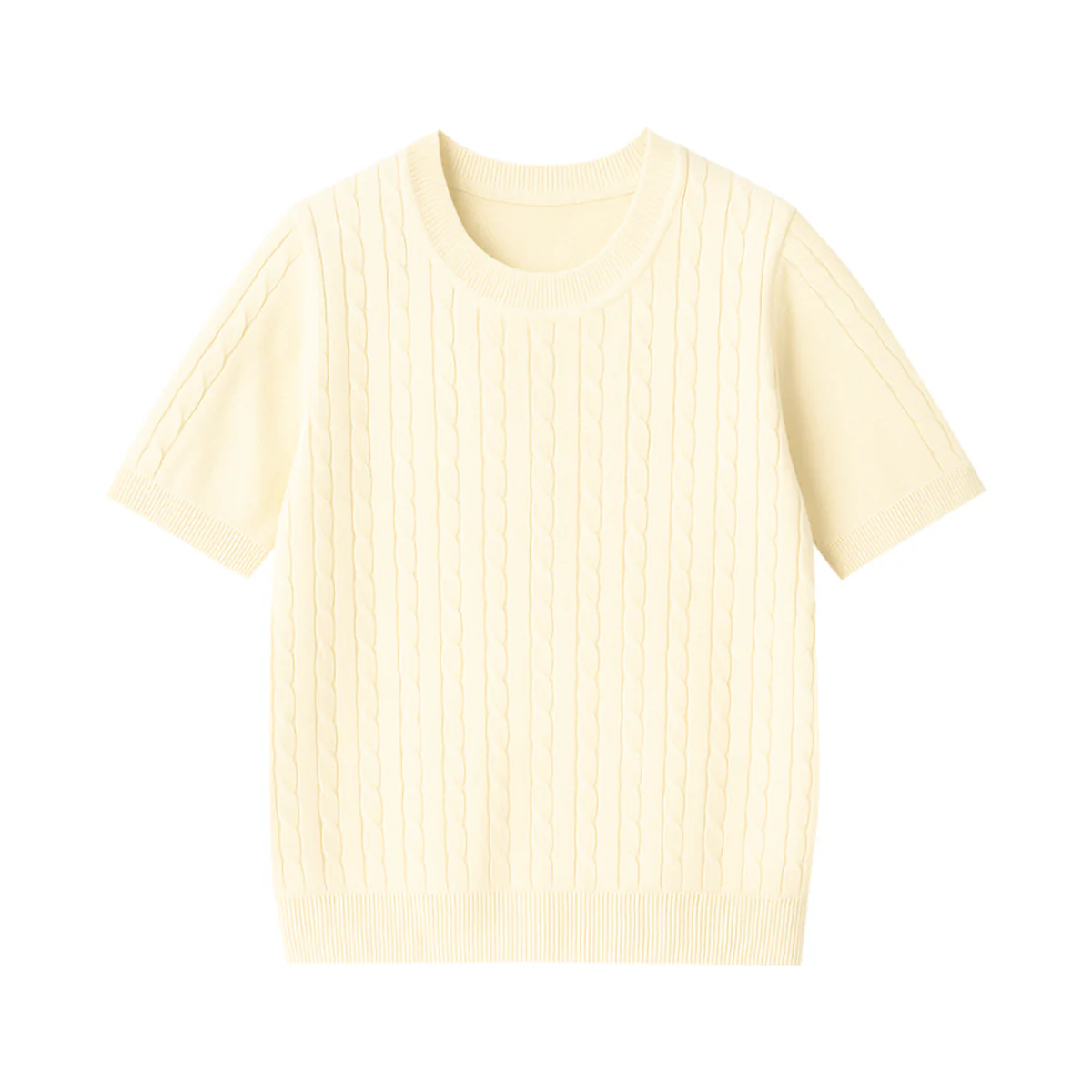Womens Round Neck Premium Cable Knit Short Sleeve Sweater - Image 11
