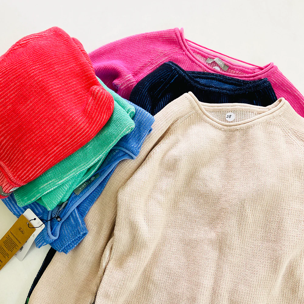 Womens Round Neck Waffle Knit Pullover Jumper Sweater - Image 2
