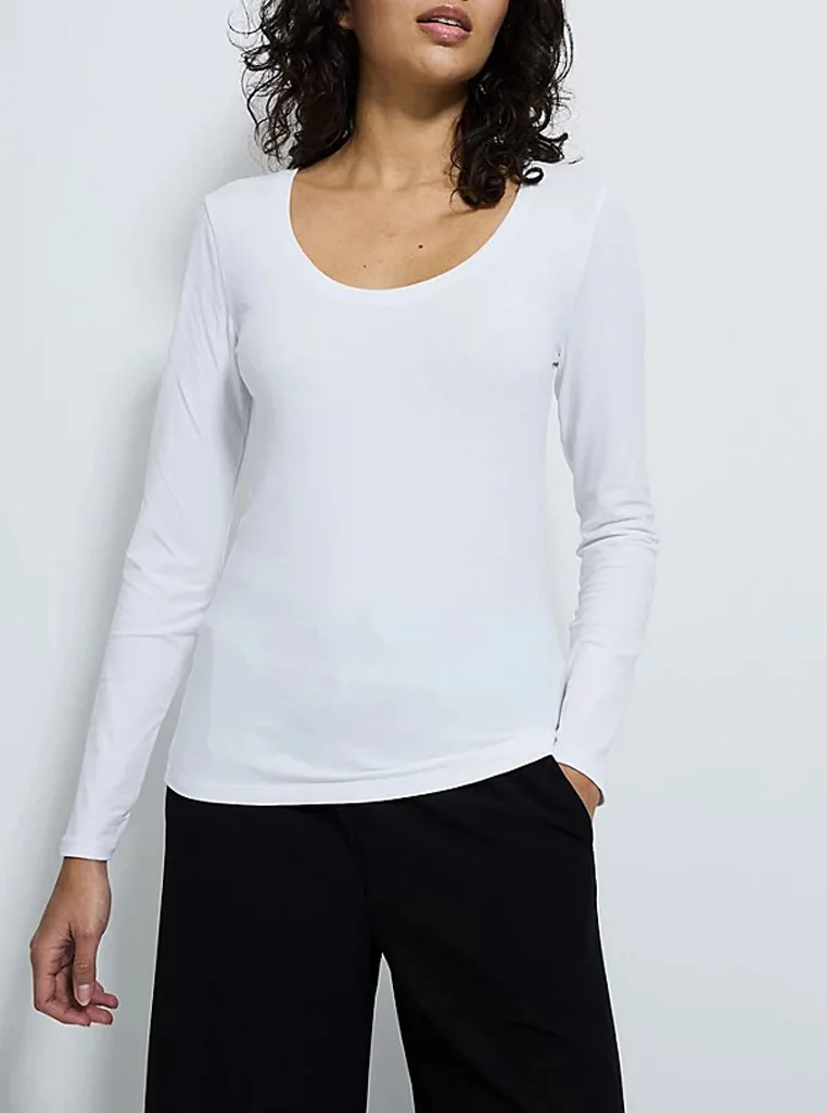 Womens Scoop Neck Long Sleeve Cotton Jersey T-Shirt - Image 12