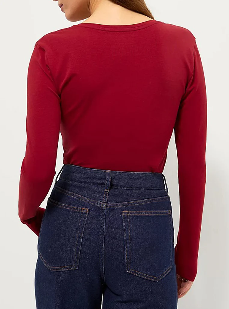 Womens Scoop Neck Long Sleeve Cotton Jersey T-Shirt - Image 13
