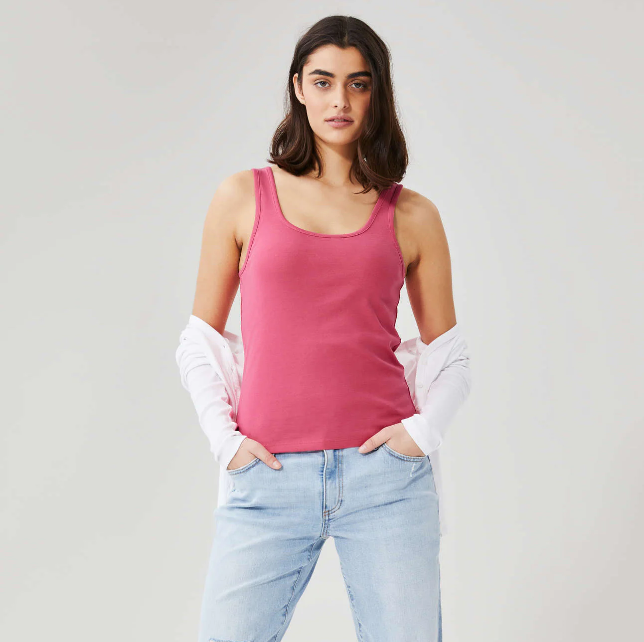 Womens Scoop Neck Organic Cotton Fitted Tank Top - Image 13
