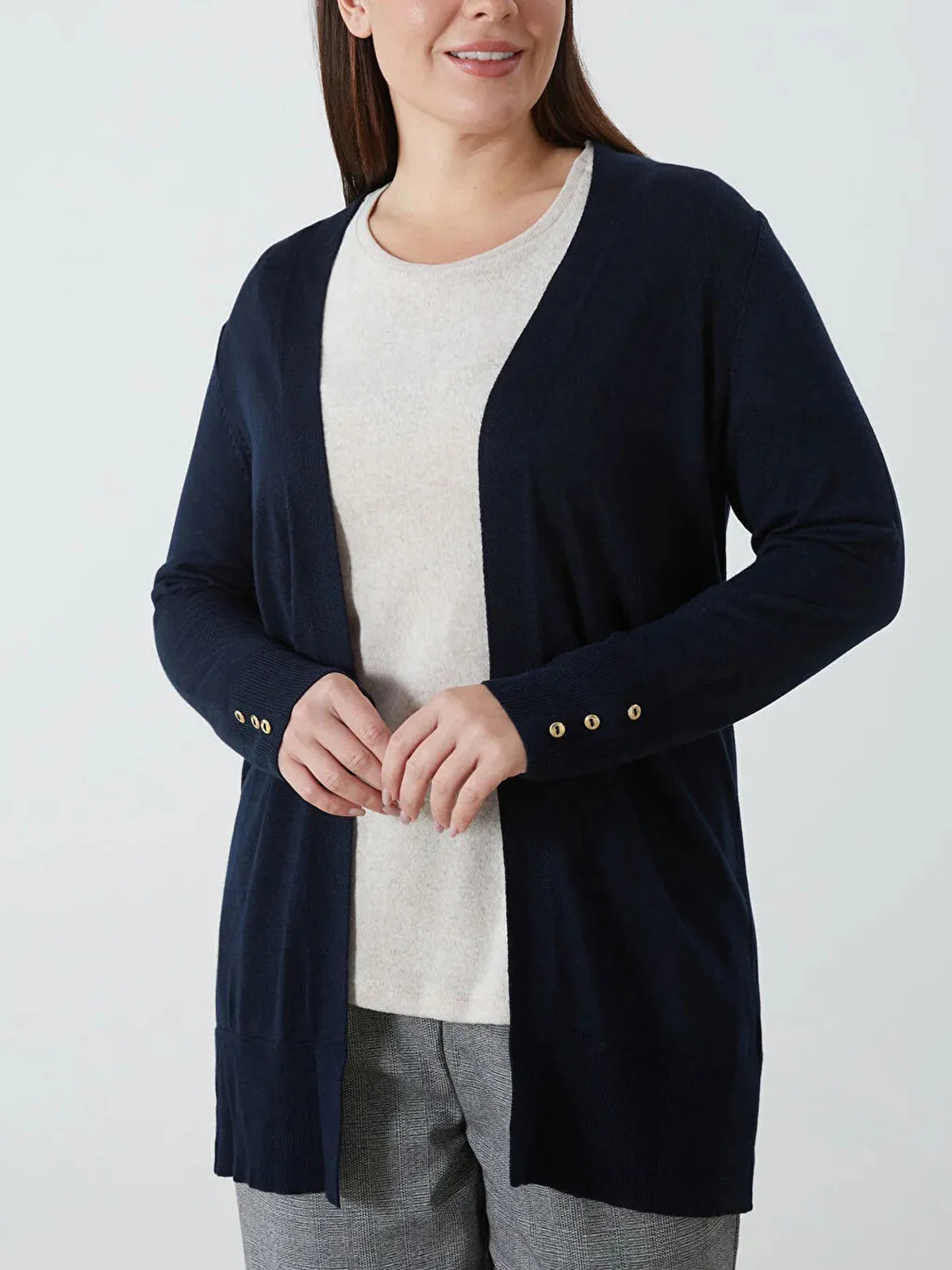 Womens Shawl Collar Tricot Midi Length Cardigan - Image 11