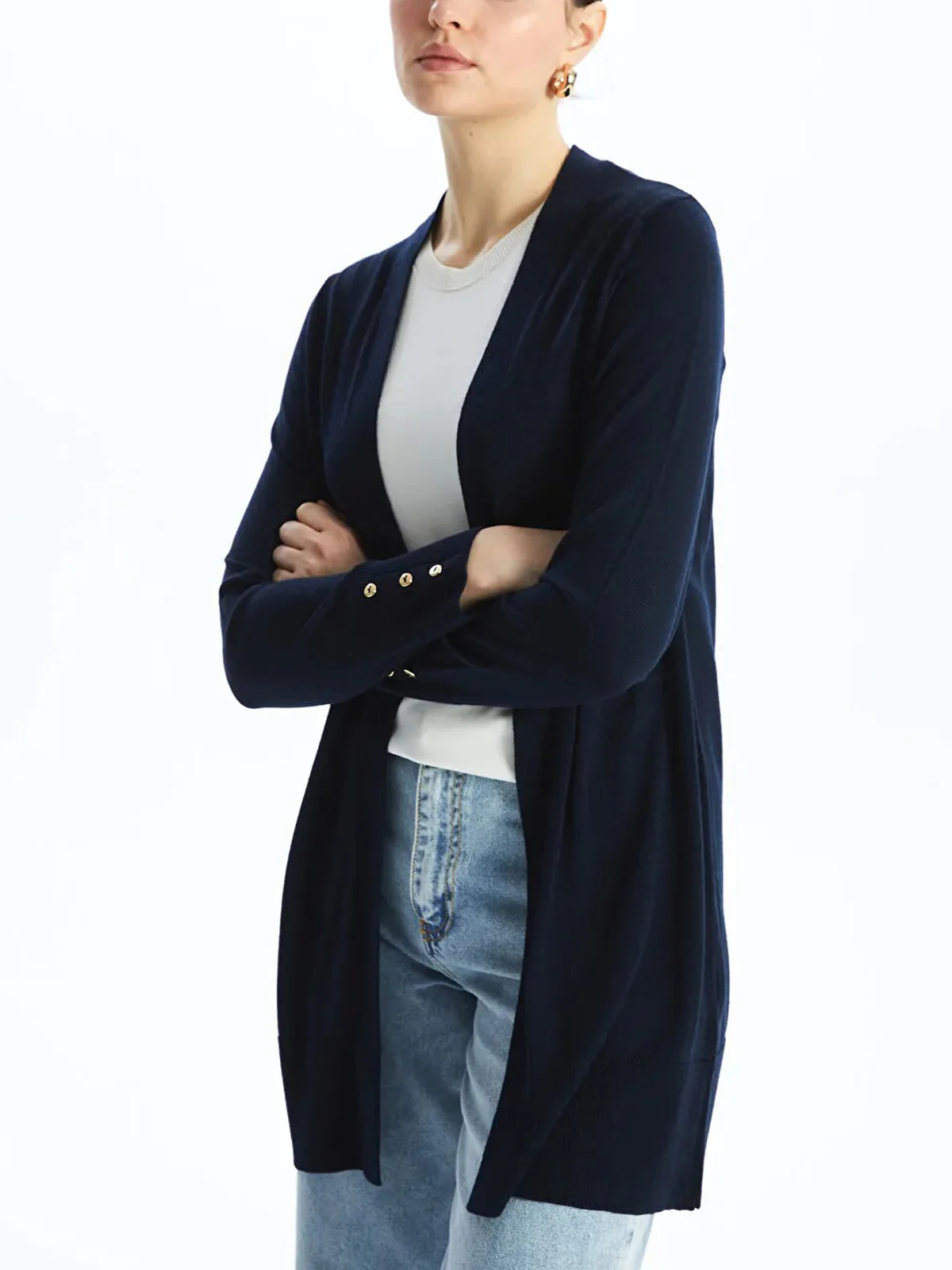 Womens Shawl Collar Tricot Midi Length Cardigan - Image 12