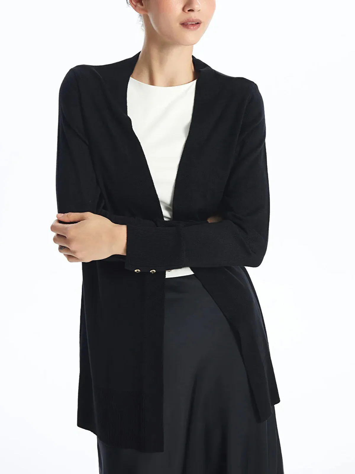 Womens Shawl Collar Tricot Midi Length Cardigan - Image 16