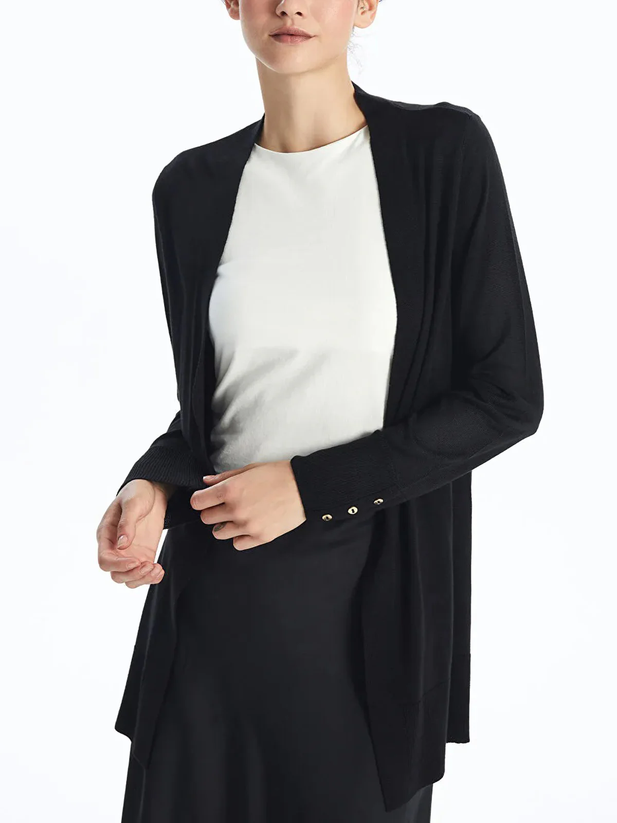 Womens Shawl Collar Tricot Midi Length Cardigan - Image 17