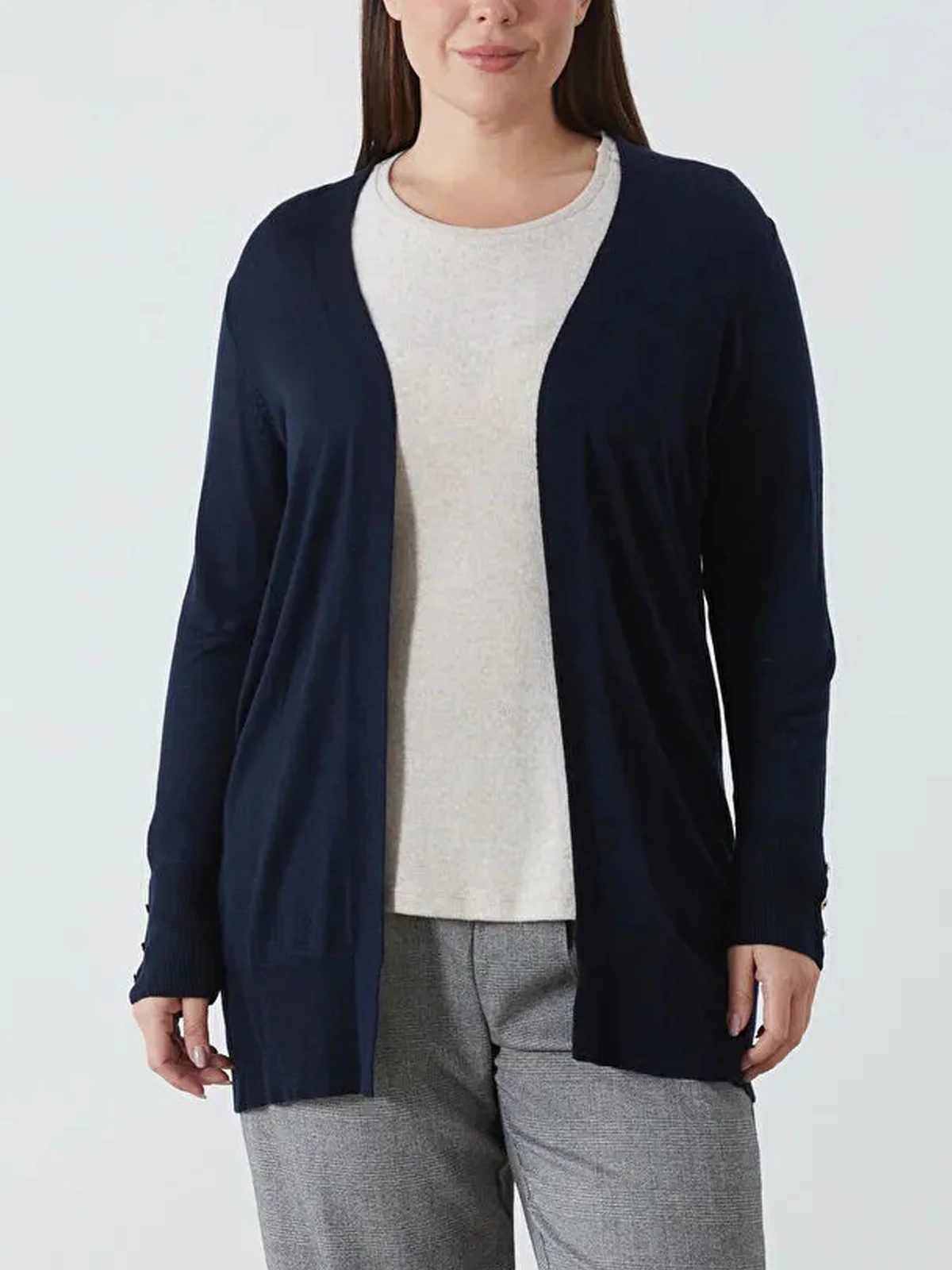 Womens Shawl Collar Tricot Midi Length Cardigan - Image 2