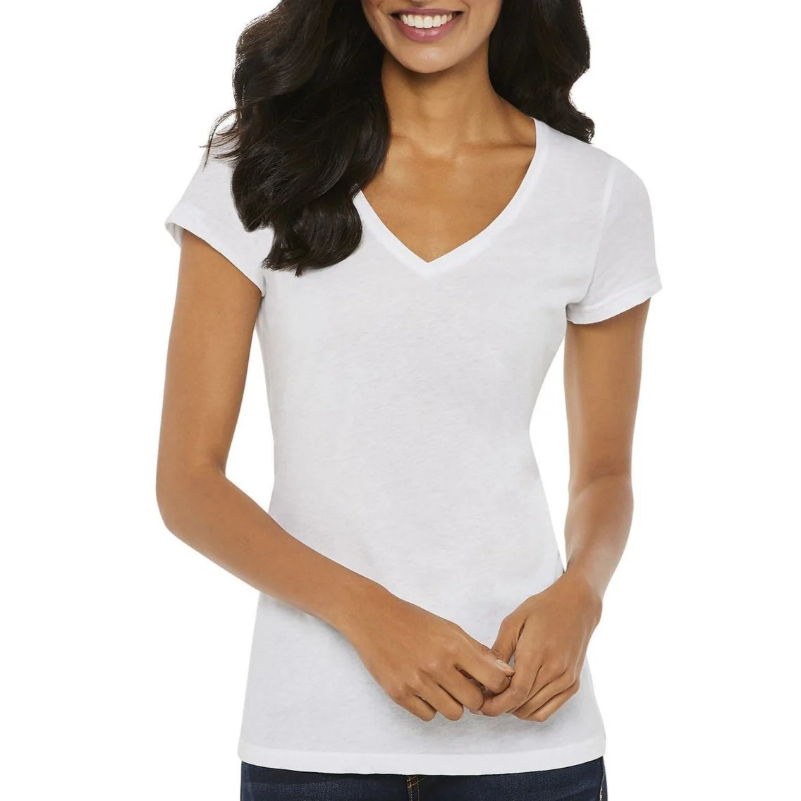 Womens Short Sleeve V-Neck Cotton T-Shirt - Image 3