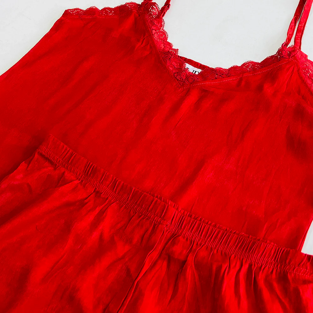 Womens Sleeveless Satin Short Loungewear Pajamas Set - Image 6