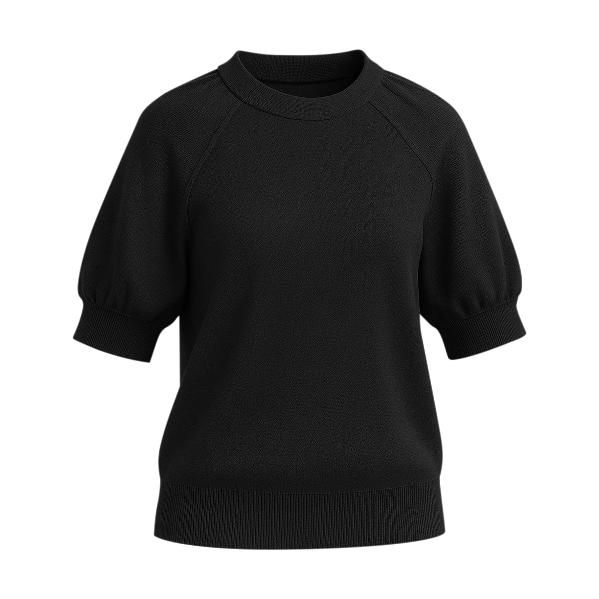 Womens Soft Knit Puff Short Sleeve Ribbed Pullover Top - Image 14