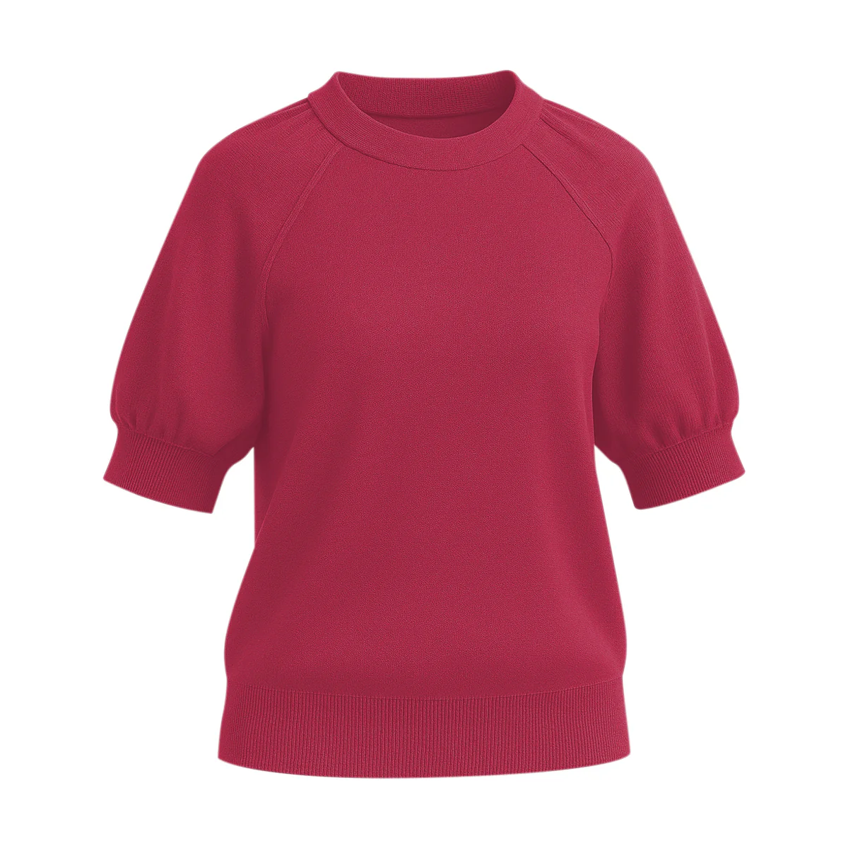 Womens Soft Knit Puff Short Sleeve Ribbed Pullover Top - Image 16