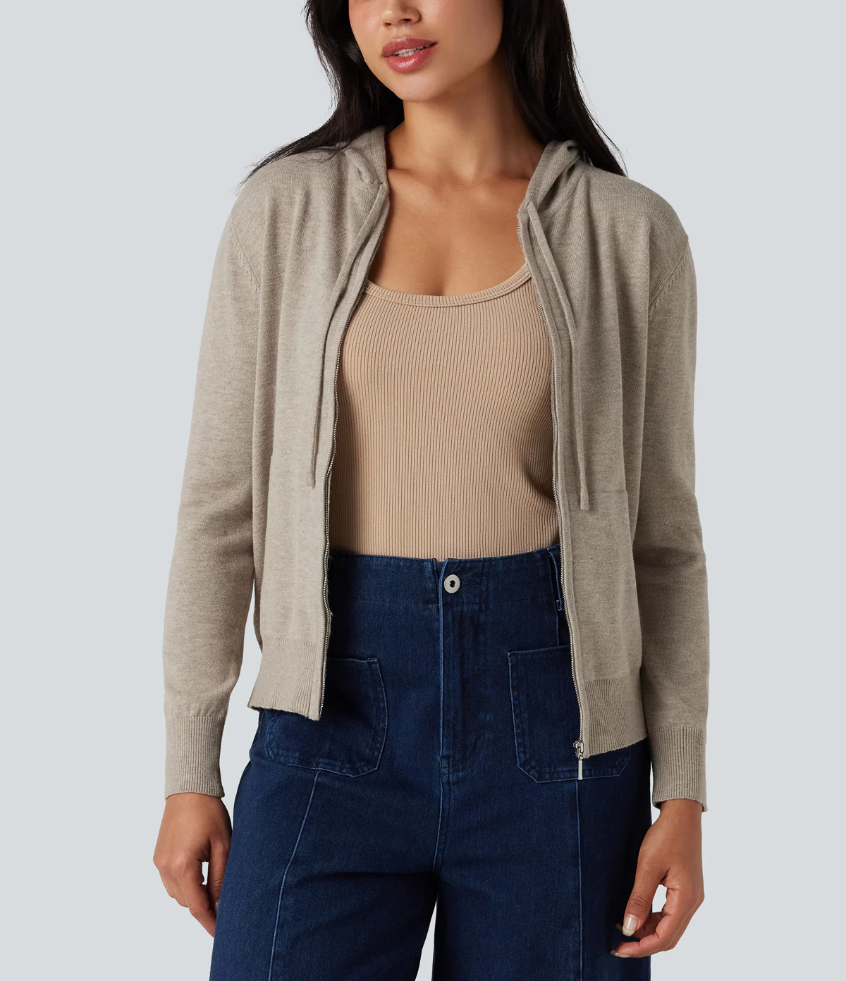 Womens Soft Knit Zip-Up Full Sleeve Sweater Hoodie with Pockets - Image 10