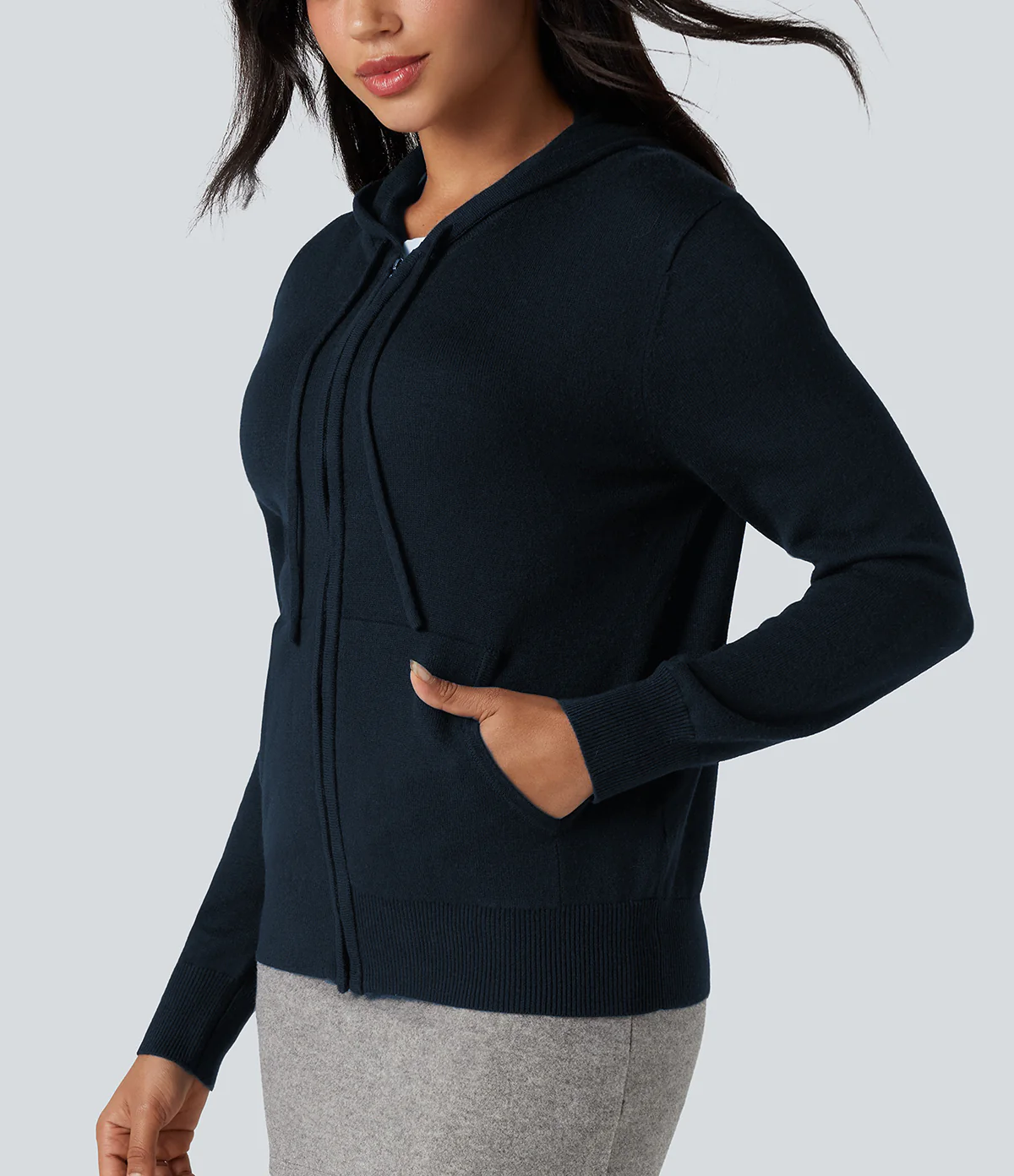 Womens Soft Knit Zip-Up Full Sleeve Sweater Hoodie with Pockets - Image 12