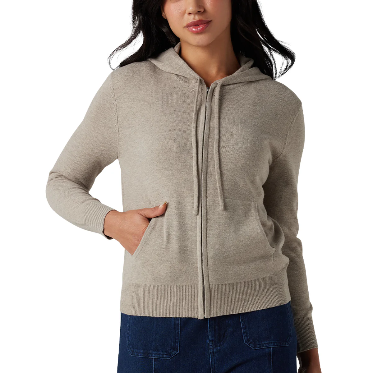 Womens Soft Knit Zip-Up Full Sleeve Sweater Hoodie with Pockets - Image 16