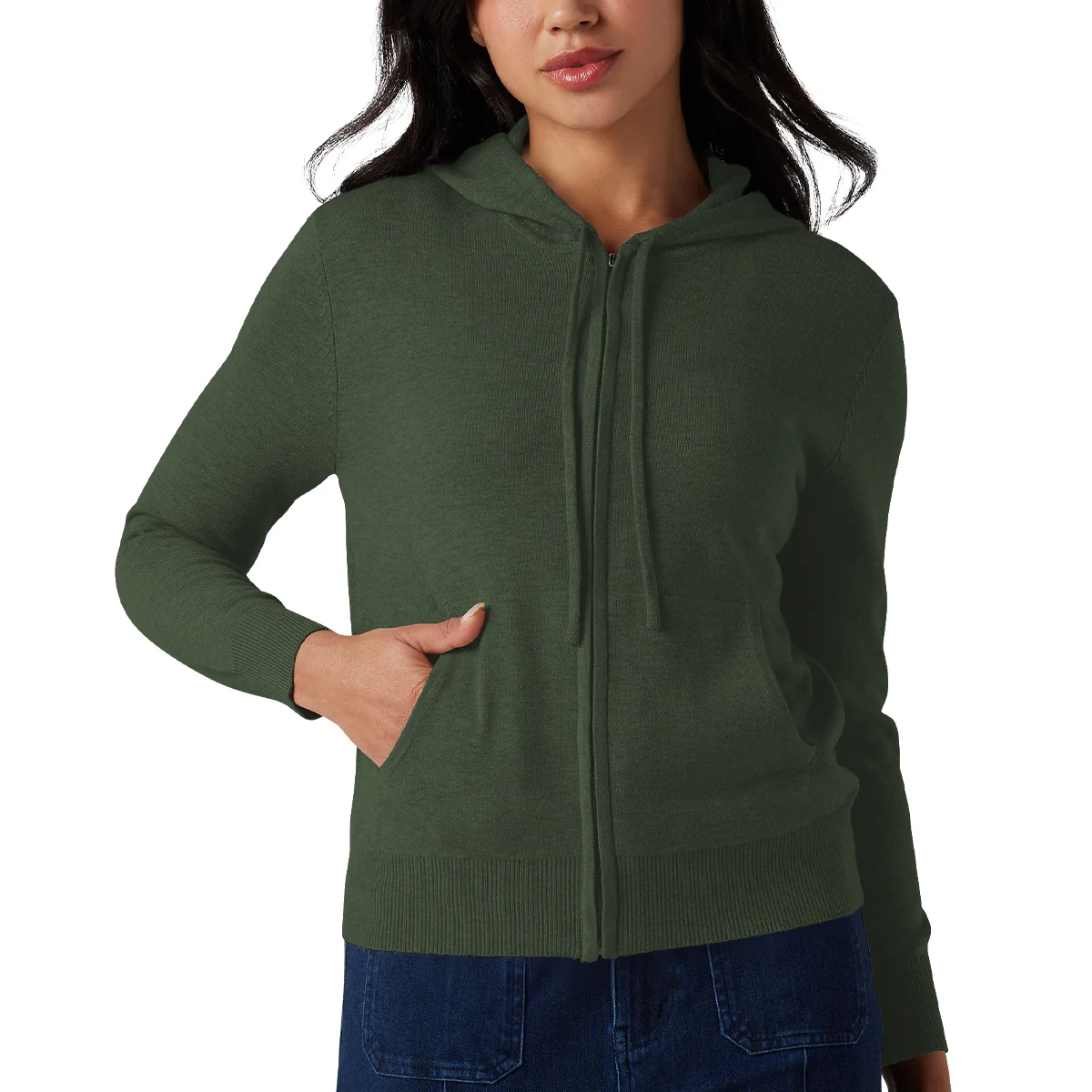 Womens Soft Knit Zip-Up Full Sleeve Sweater Hoodie with Pockets - Image 17