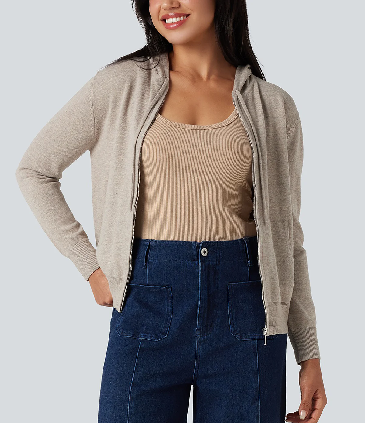 Womens Soft Knit Zip-Up Full Sleeve Sweater Hoodie with Pockets - Image 7
