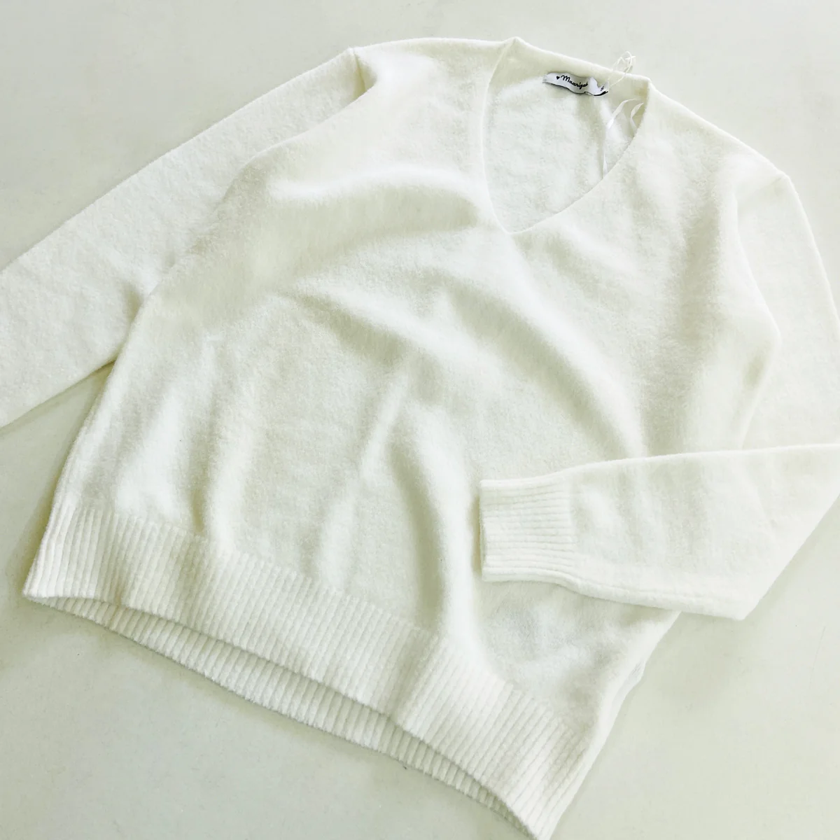 Womens V-Neck Long Sleeve Off-White Sweater - Image 2